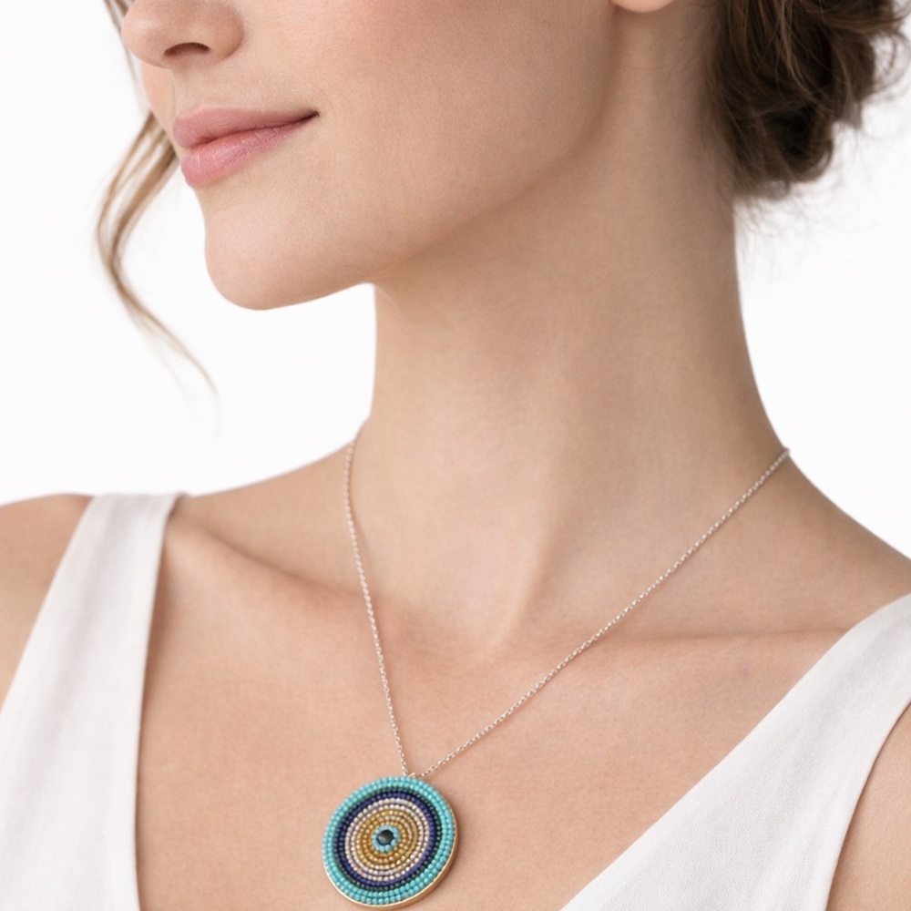 SKY AND GOLDEN CHUNKY NECKLACE - Picture 6 of 14